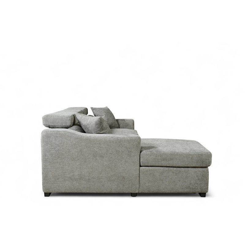 4 Seater Sofa Bed, Gray Polyester, Left Hand Facing