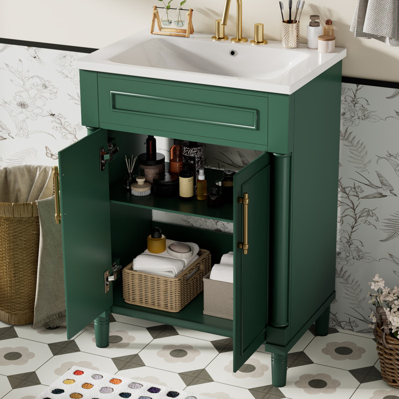 Meuble-lavabo simple 24 po avec plateau en céramique Ellen, Vert