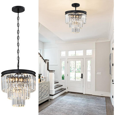 Modern 3-Tier Crystal Chandelier With K9 Crystals, Warm Gold Frame, Dimmable Pendant Light For Kitchen Island, Dining Room, Living Room, Bedroom, And Hallway