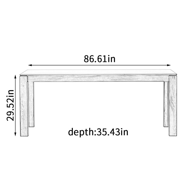 All Solid Walnut Long Rectangular Dining Table, 29.52"H x 86.61"L x 35.43"W