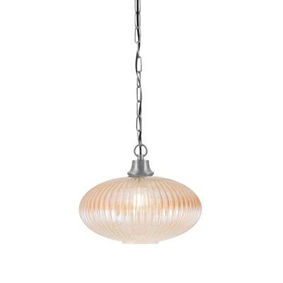 Troy Hung Pendant Shown In Graphite Finish With 12" Amber Micro Bubble Ribbed Glass