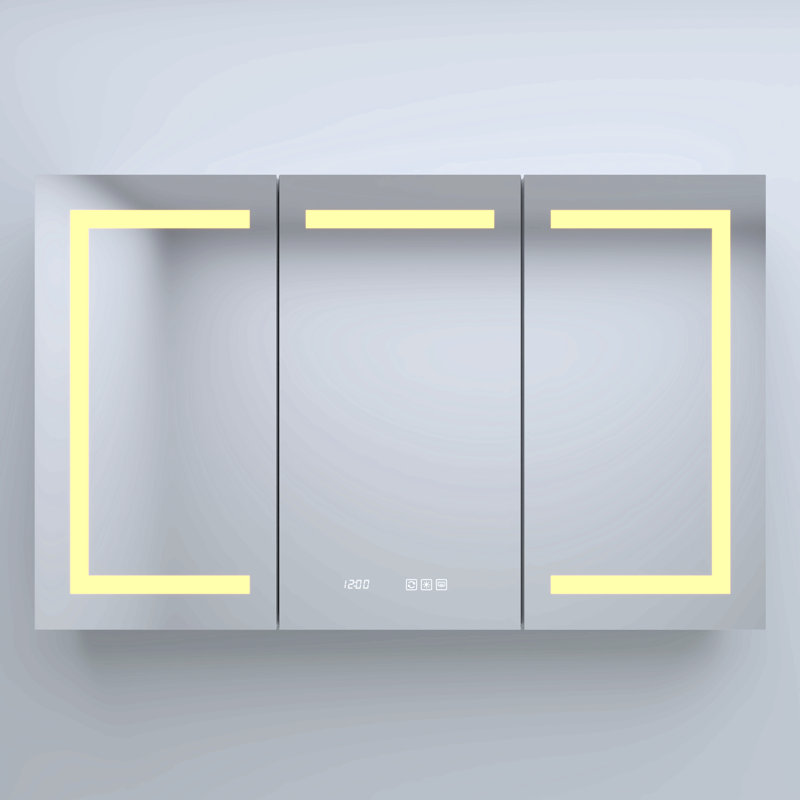 48 po X P 30 po H Pharmacie rectangulaire encastrée / à fixation en aluminium argenté H avec miroir et horloge