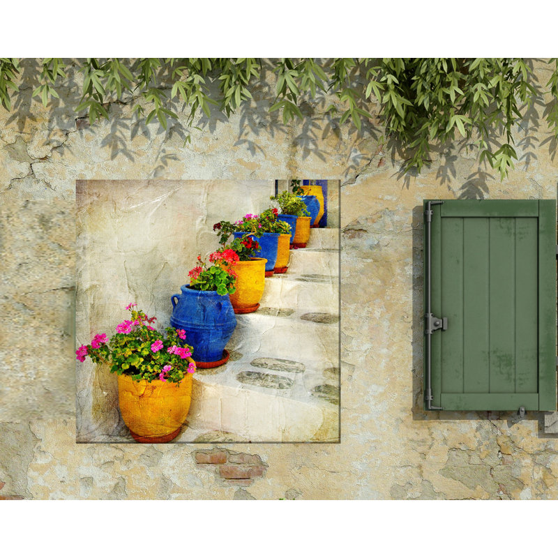 Colorful Outdoor Canvas Art with Bright Pots, 24" x 24"