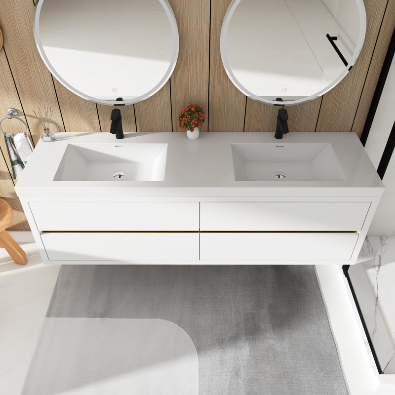 Meuble-lavabo mural 72 po avec lavabo, Blanc