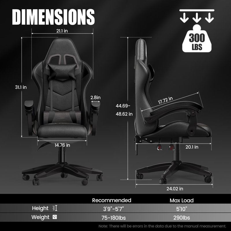 Stephen  Adjustable Reclining Ergonomic Swiveling PC & Racing Game Chair, Black