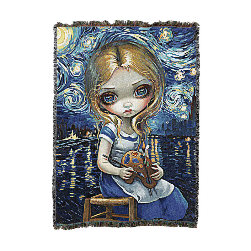 Pure Country Weavers - Couverture jetée en tapisserie fantaisie Alice dans un Nocturne de Van Gogh par Jasmine Becket-Griffith - Tissée en coton - Fabriquée aux États-Unis (50 x 60)