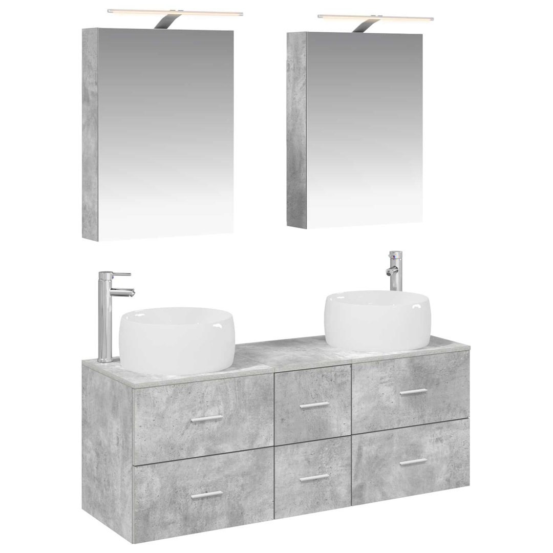 vidaXL Bathroom Furniture Set 5 pcs Engineered Wood and Glass Mirror Cabinet