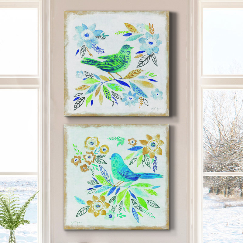 Oiseau Chanteur I - Ensemble de 2 toiles tendues, H 24 po x l 48 po x P 1 po