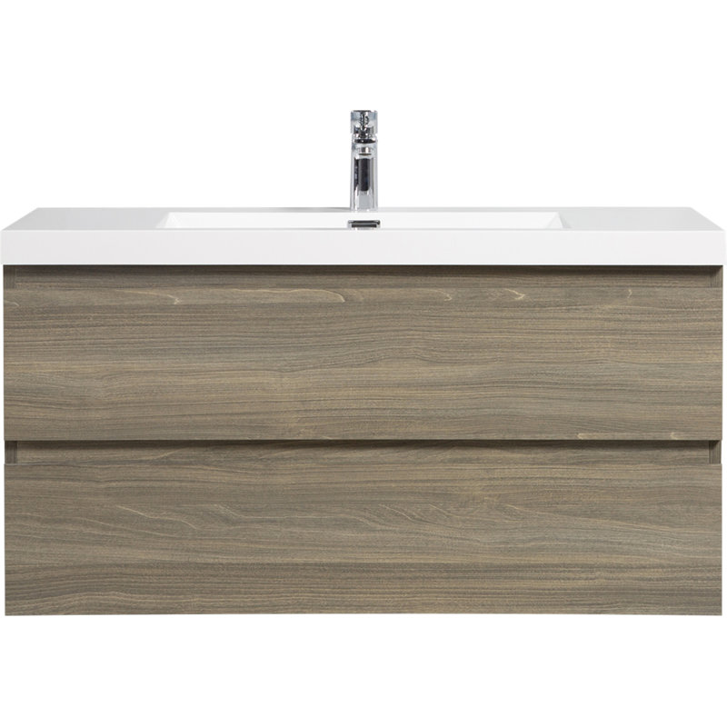42" Wall-Mounted Bathroom Vanity Cabinet with Top Basin and Soft Close Drawers, Ash Grey