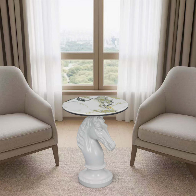 Table d'appoint luxueuse tête de cheval avec plateau en faux marbre