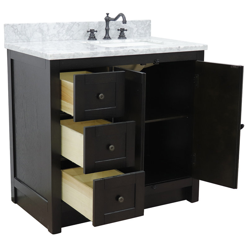 Ensemble de meuble-lavabo simple 37 po Calsbeck, Brun cendré, Marbre de Carrare blanc
