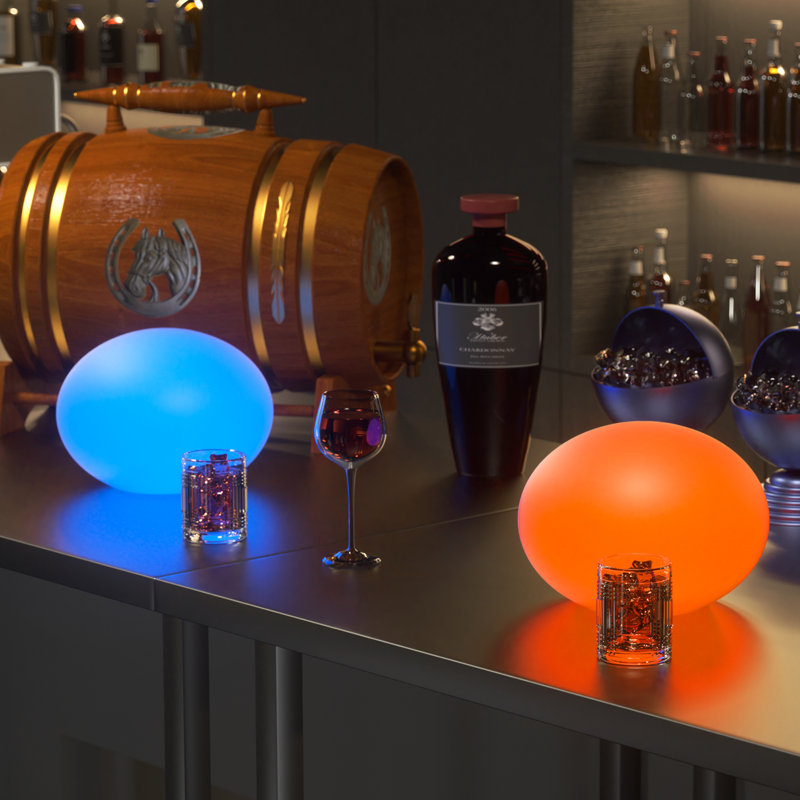 Eiren LED Oblate Ball Light, RGB Colour Changing Lamp with Remote, Rechargeable Bar Table Decor Light, 8" H x 11" W x 11" D