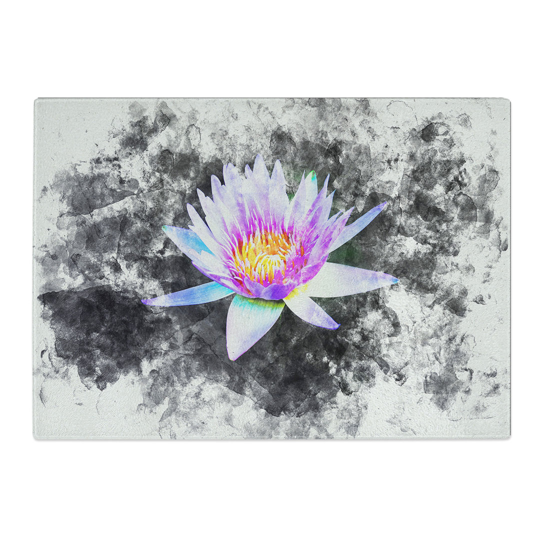 Tempered Glass Water Lily Watercolour Chopping Board