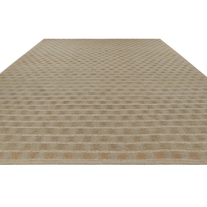 Scandinavian Hand Knotted Wool Geometric Area Rug, Rectangle 10' x 14'
