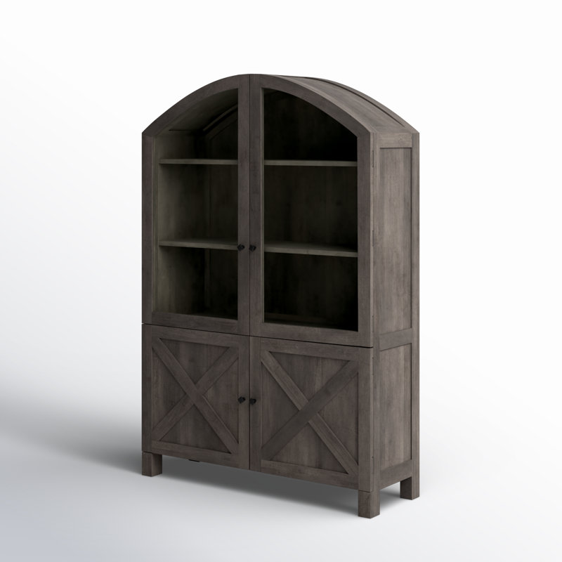 Gray Mango Wood Farmhouse Dining Cabinet with Glass Doors