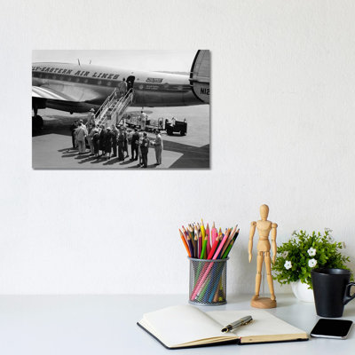 1950s Group Of Passengers Boarding Commercial Propeller Airplane Washington Dc - Wrapped Canvas Print