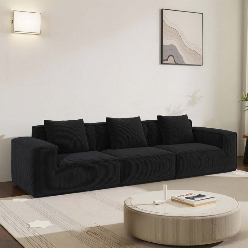 Canapé convertible 3 places, H 28,39 po x l 118 po x P 39,4 po, 3, Noir