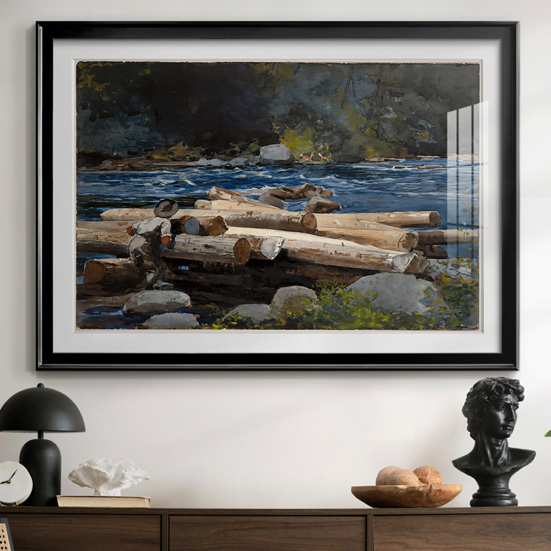 Hudson River, Logging-Winslow Homer-Framed Gallery Wrapped Canvas-1897, 26.5x36.5, Impression encadrée, Noir