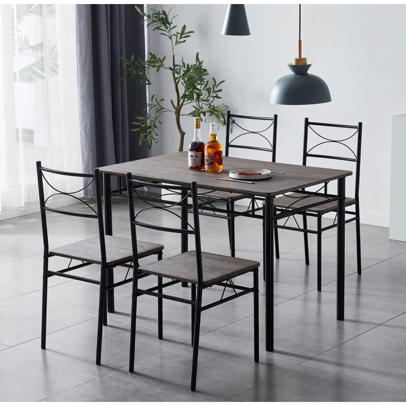 Liammatthew 4 -Person Dining Set, Distressed Gray, Distressed Grey, Black