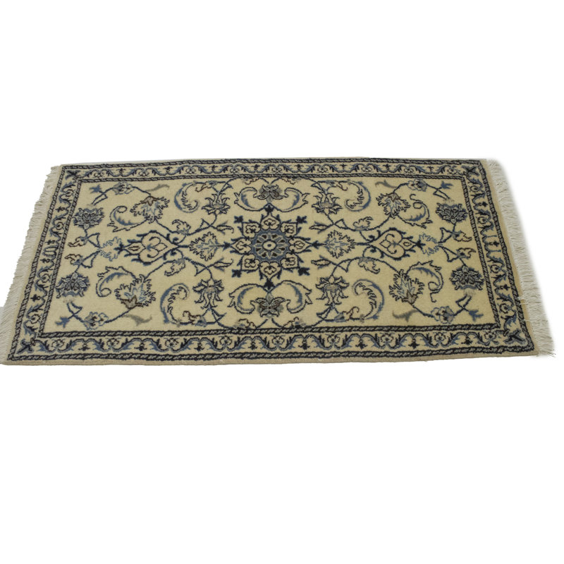 Tapis unique en laine noué à la main de couleur crème des années 2000 2 pi 2 po x 4 pi 8 po Devansh