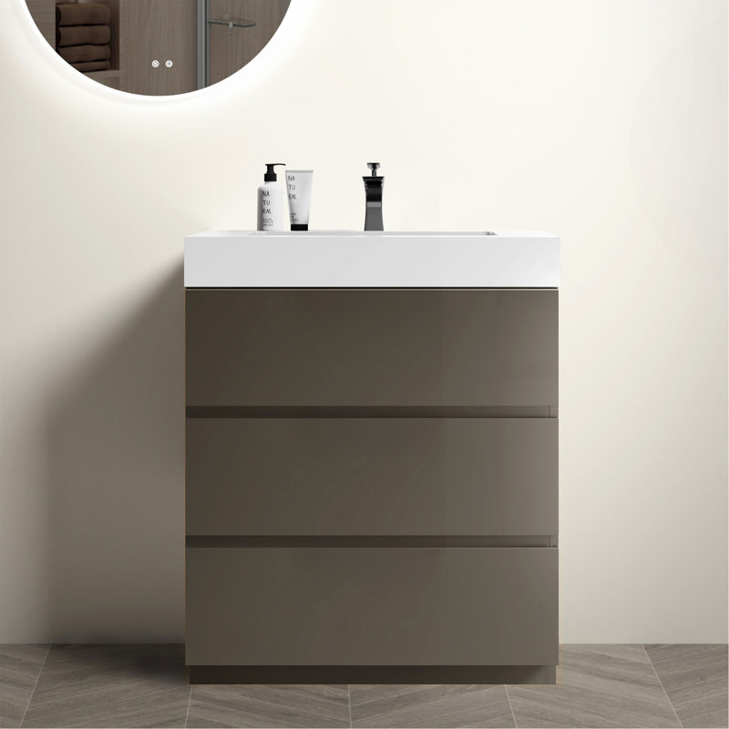 Meuble-lavabo autoportant de 30 po avec lavabo Alice, Gris, 30''