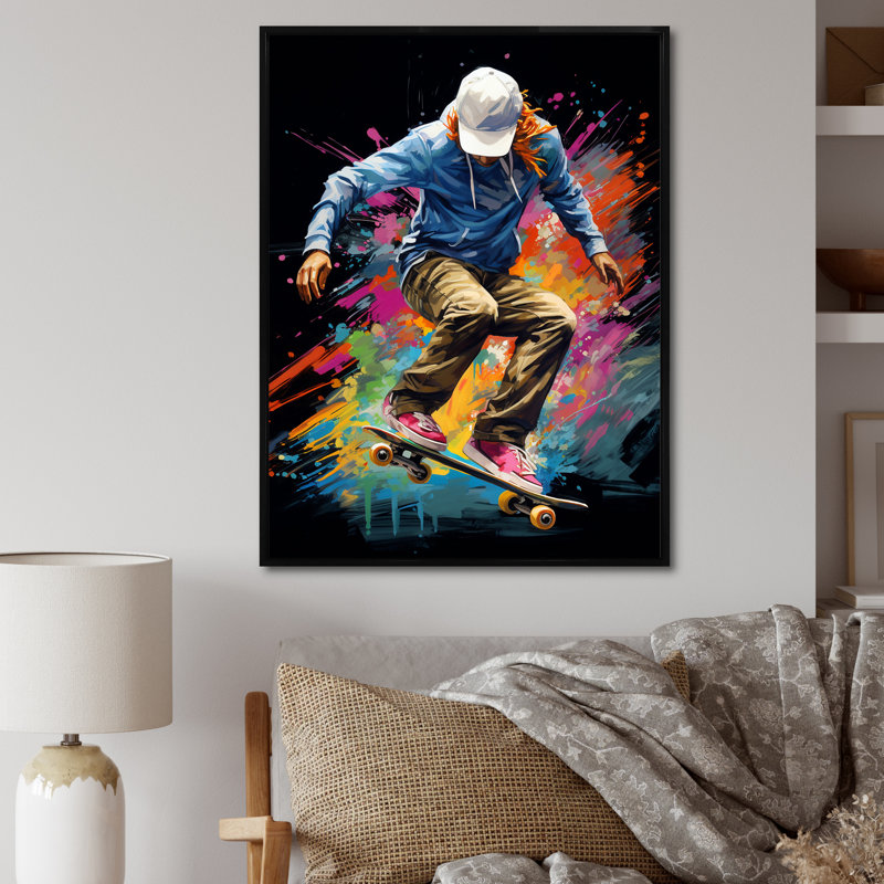 Skateboard Urban Flow V - impression sur toile de sport, Cadre flottant noir, H 32 po x l 24 po x P 1 po
