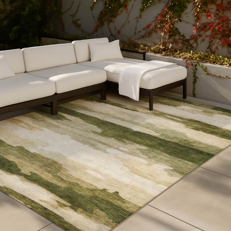 Machine Washable Indoor/Outdoor Chantille ACN2876 Abstract Rug, Olive, 9' x 12'