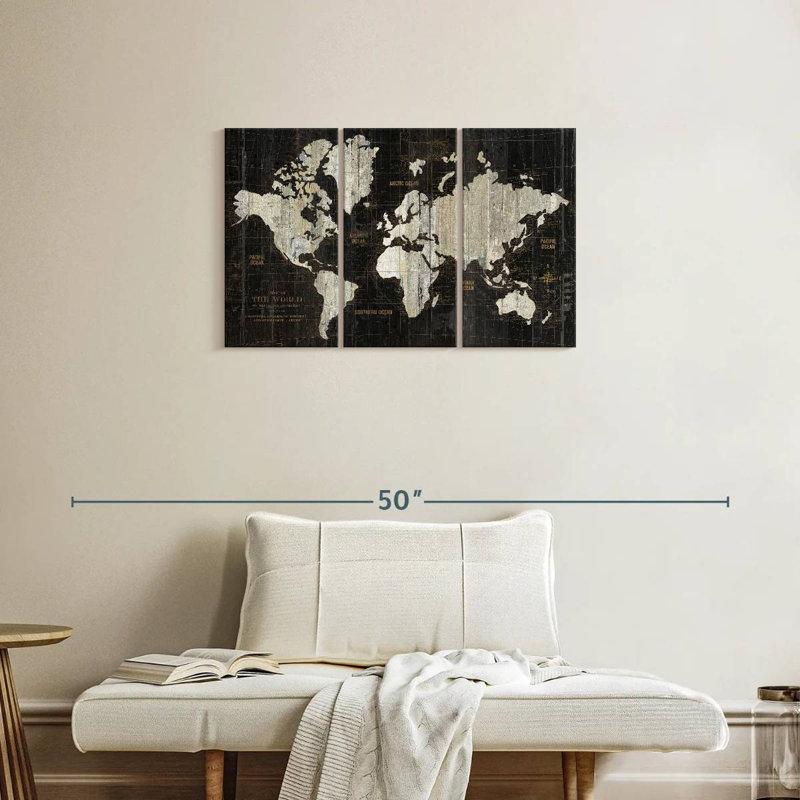 Carte du monde ancien Aliaz - noir, H 20 po x l 33 po