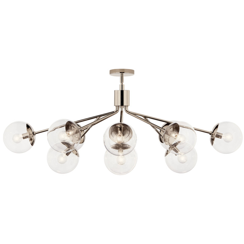 Lustre globe en acier à intensité variable , Nickel poli, 12, H 17,75 po x l 26,75 po x P 48 po