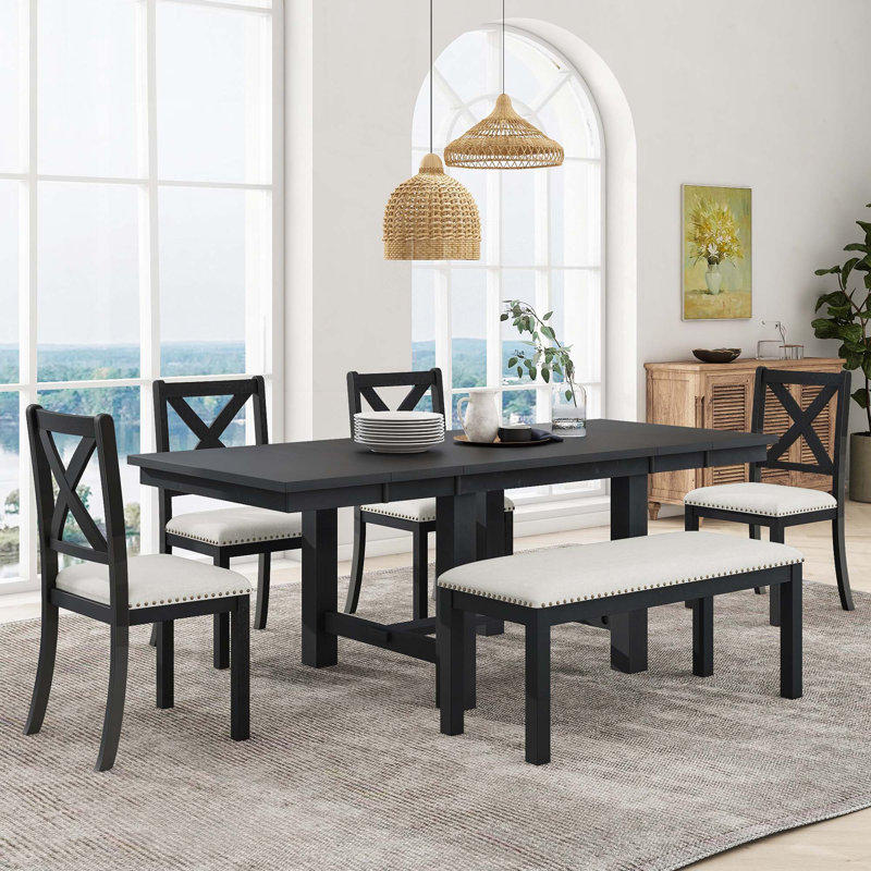 Raelene Modern 6-Piece Extendable Dining Table With Footrest,kitchen table set with Leaf,dining table set,dining room set