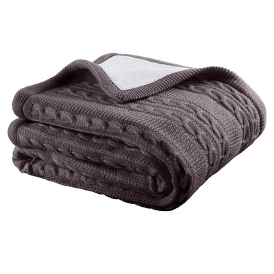 Cable Knit Throw Blanket for Couch, Sofa, or Bed - 60x50-Inch Soft and Cozy Blanket - Throws with Cable Knit Pattern and Warm Sherpa for Living Room, Bedroom, and Home Decor by Lavish Home (Charcoal)