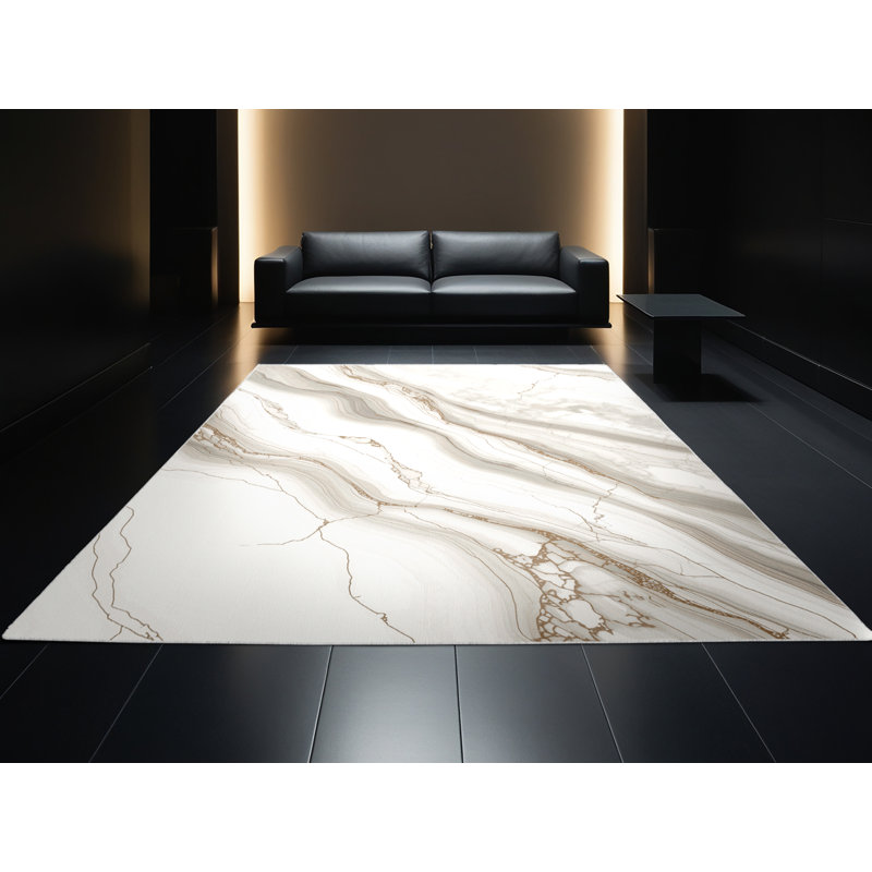 Machine Washable Peoro Posh & Luxe Marble Rug in Gray –  Binding, 5' Round