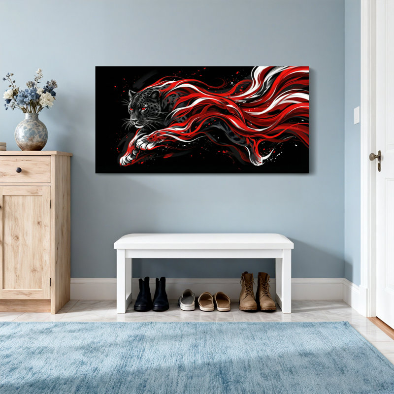 Animaux léopard noir avec flammes rouges et blanches, H 24 po x l 48 po