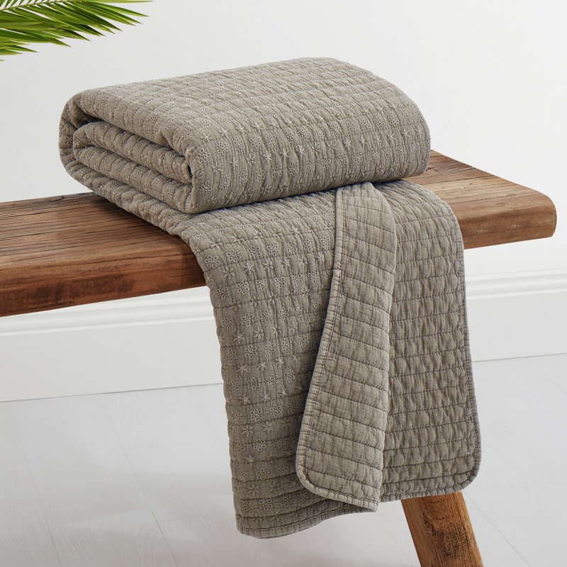 Eyelet Taupe Quilted Throw, Taupe