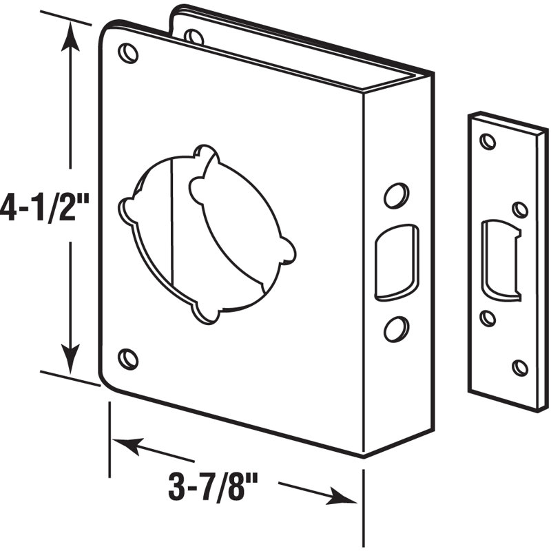 Serrure et renfort de porte, 1-3 / 4 po x 2 3/8 po, laiton massif, finition polie (paquet simple), Cuivre massif