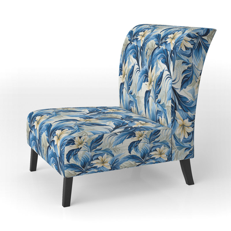 Fauteuil de chambre rembourré C, Motif tropical oasis azur I