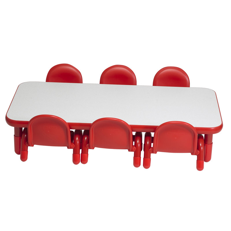 BASELINE Toddler Rectangular Table & Chair Set, 12" H x 60" L x 30" W, White/Candy Apple Red