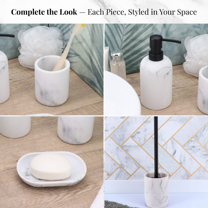 4-Piece Marble Bathroom Accessory Set, White