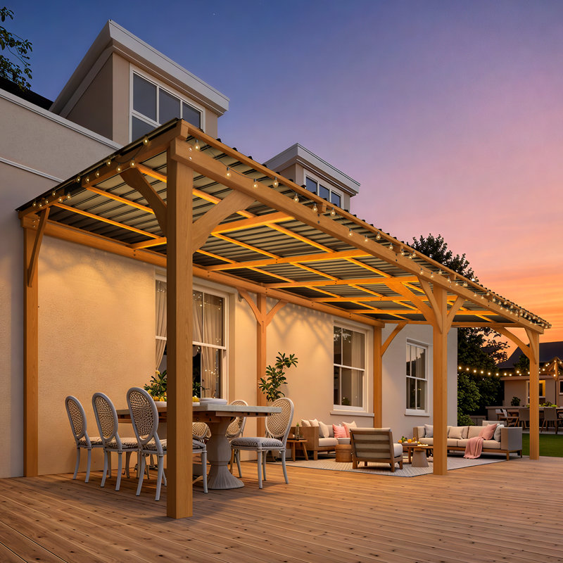Patio Wood Lean To Hardtop Pergolas, 96.5" H x 234" W x 115" D