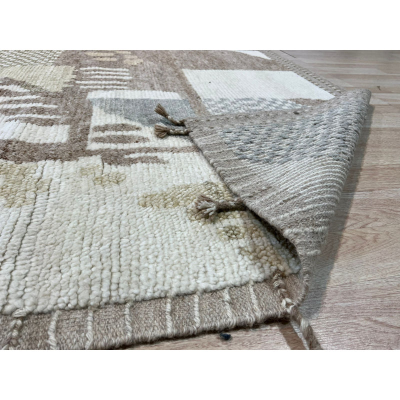 Tapis contemporain multicolore multicolore en laine noué à la main, Rectangle 9 pi x 12 pi