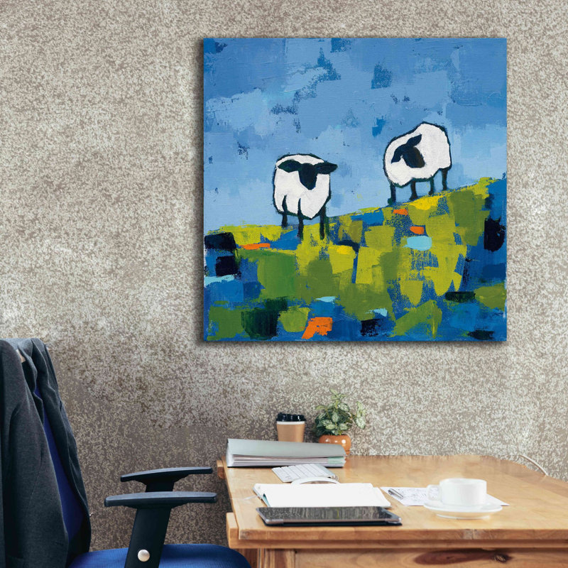 Deux moutons - peinture sur toile tendue, H 37 po x l 37 po x P 1,5 po
