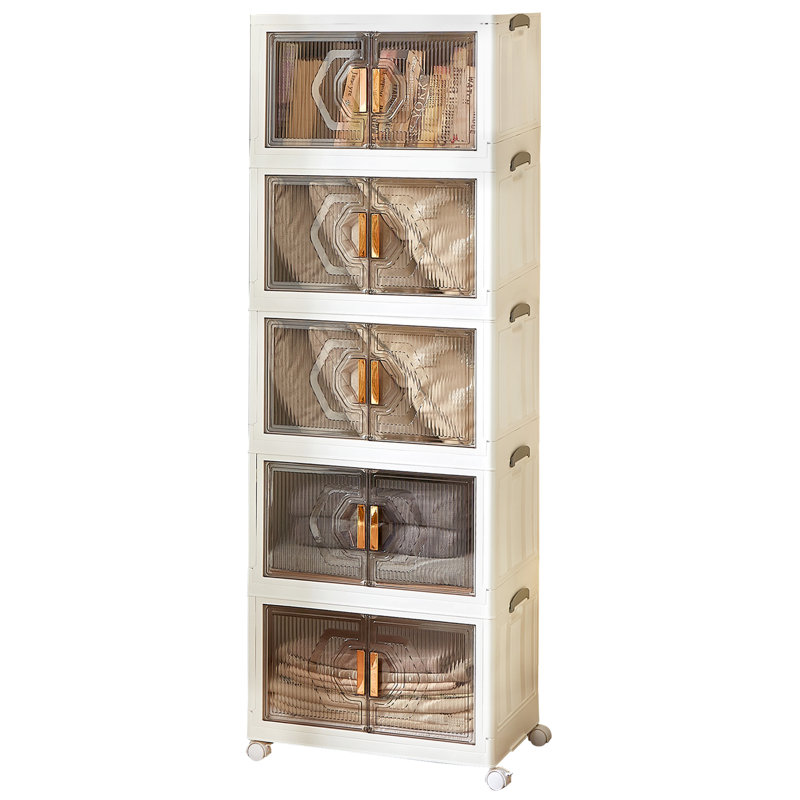 Canas 5 Pack Stackable Storage Bins Folding Organizer Boxes Collapsible Closet With Doors Wheels Lids