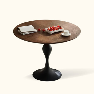 Nut-brown Round Solid Wood Carbon Steel Dining Table