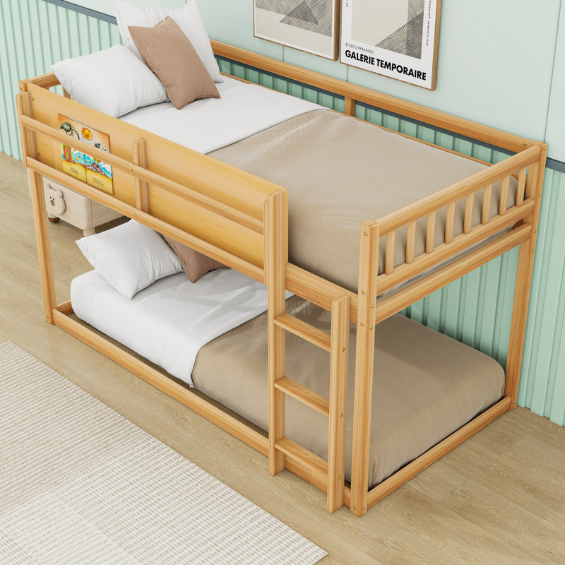 Wood Floor Bunk Bed With Ladder, Natural