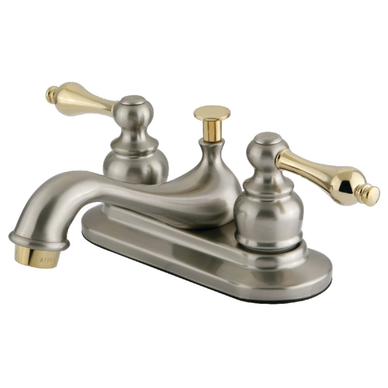 Elizabeth Centerset Bathroom Faucet with Drain Assembly, Satin Nickel/Polished Brass