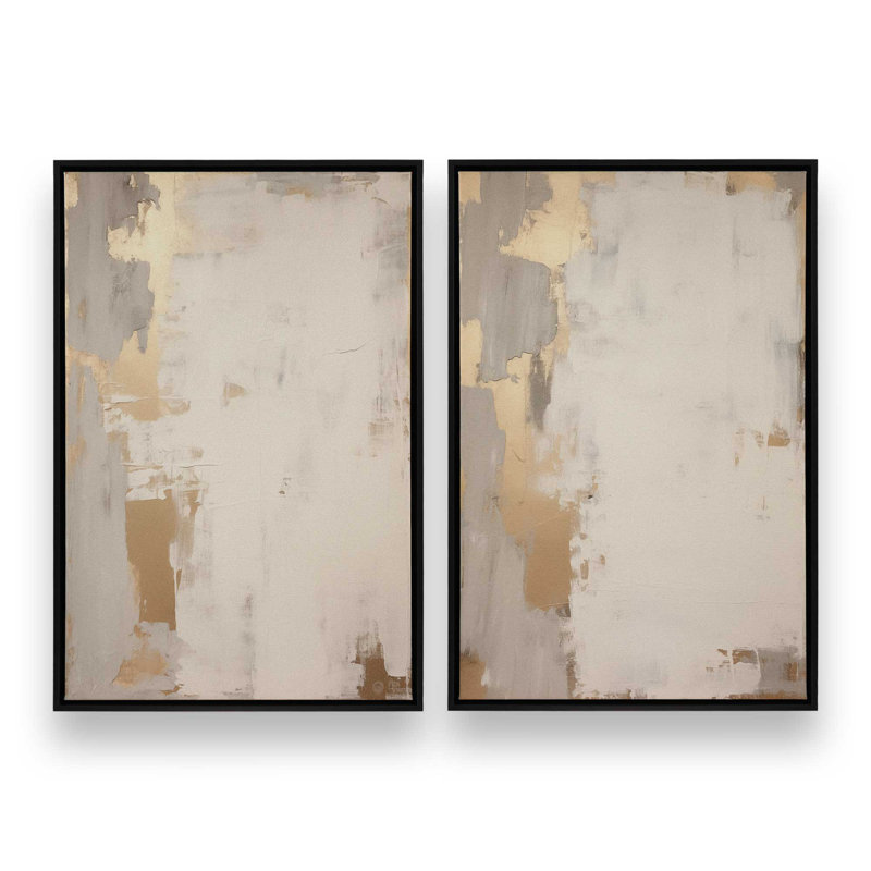 Golden Haze Set of 2 Canvas Prints in a Frame,, Satin Black Floater Framed, 36.75" H x 49.5" W x 1.75" D