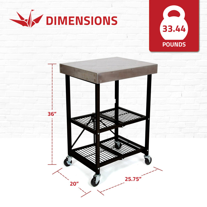 Chariot de cuisine pliable Origami, Acier inoxydable et noir