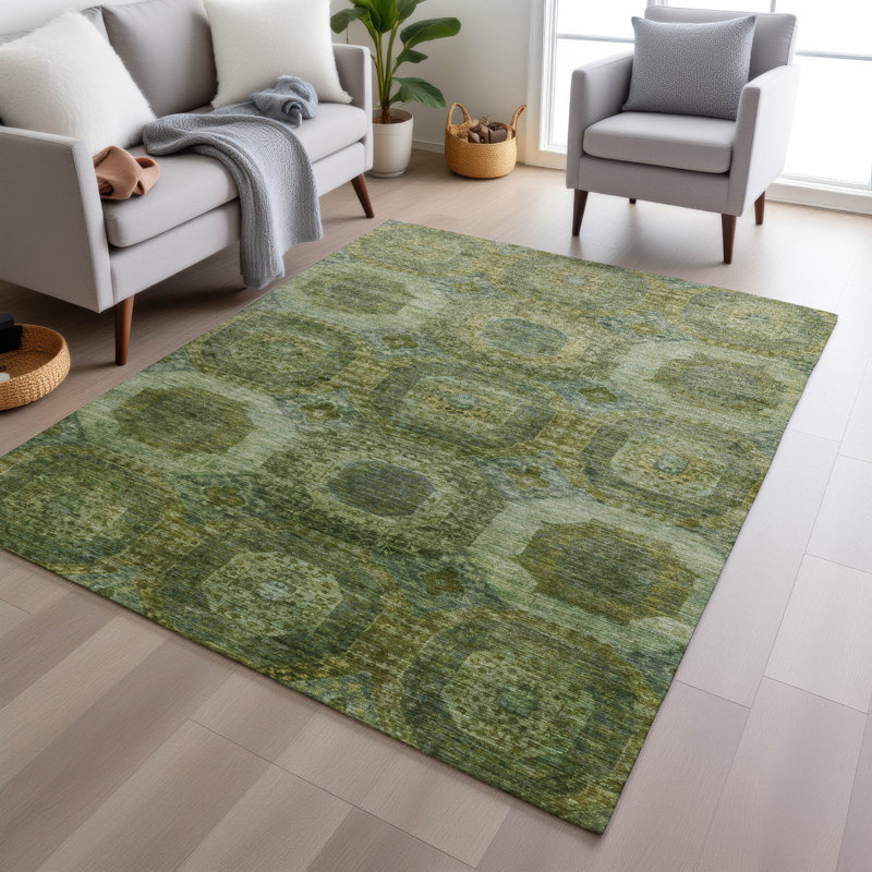 Machine Washable Indoor/Outdoor Xhevrie Aloe Rug, Rectangle 3' x 5'