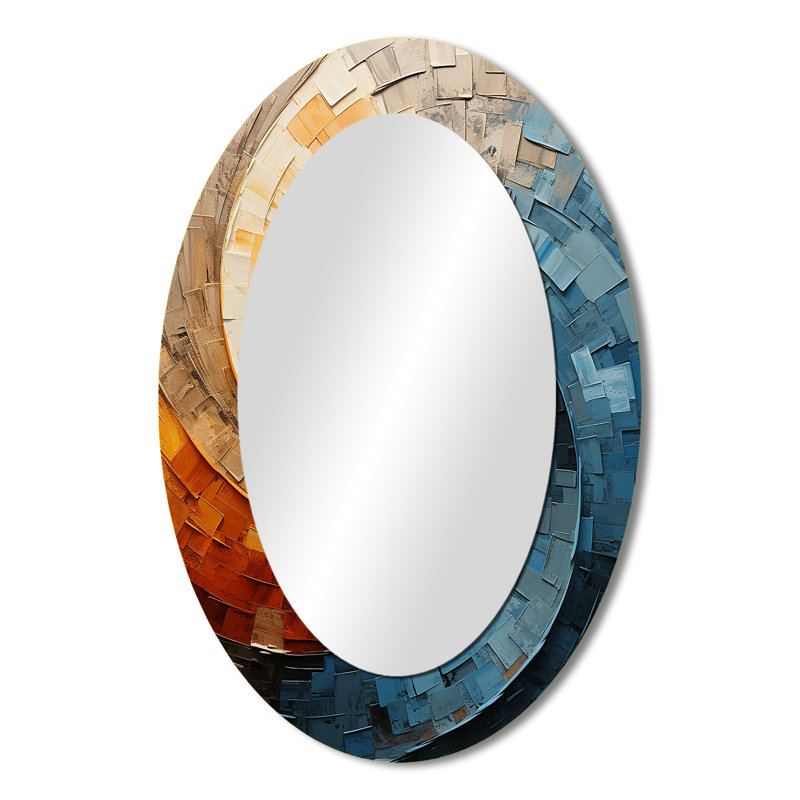 Collaged Spiral - Teal Oval Wall Mirror Decor, 36" x 24"