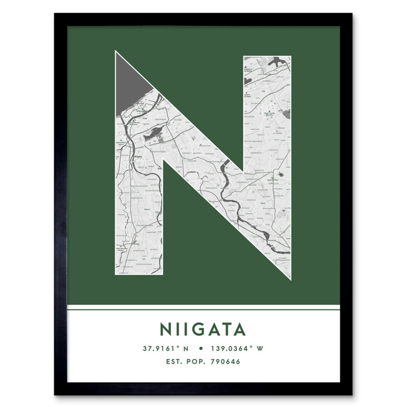 Niigata City Map Niigata Japan City Map Green - Single Picture Frame Typography